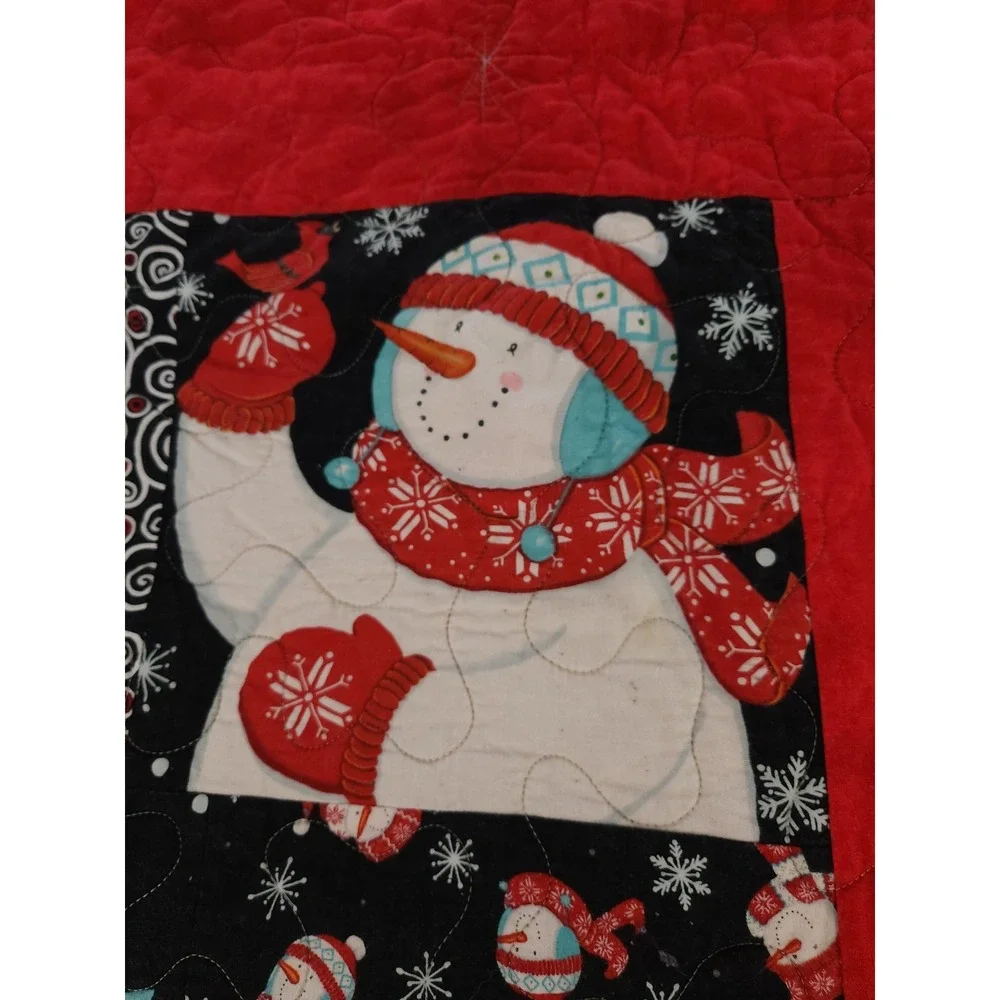 Vintage Christmas Snowman Holiday Cotton Patchwork Quilted Throw Blanket‎  50x60